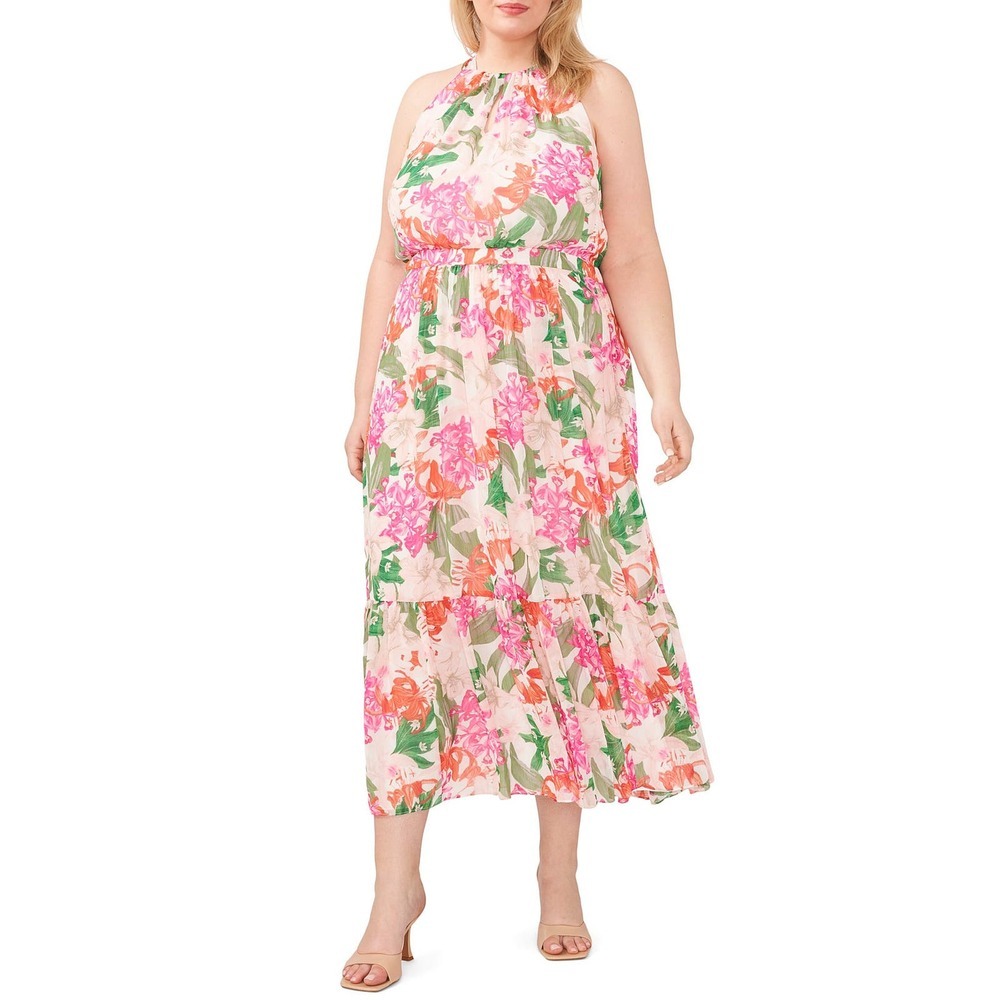 CeCe Halter-Neck Floral Maxi Dress in New Ivory Size 16W